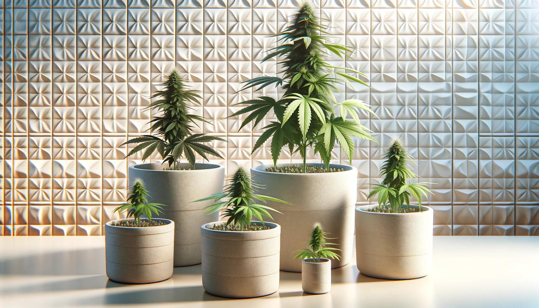 Cannabistöpfe in unterschiedlichen Größen