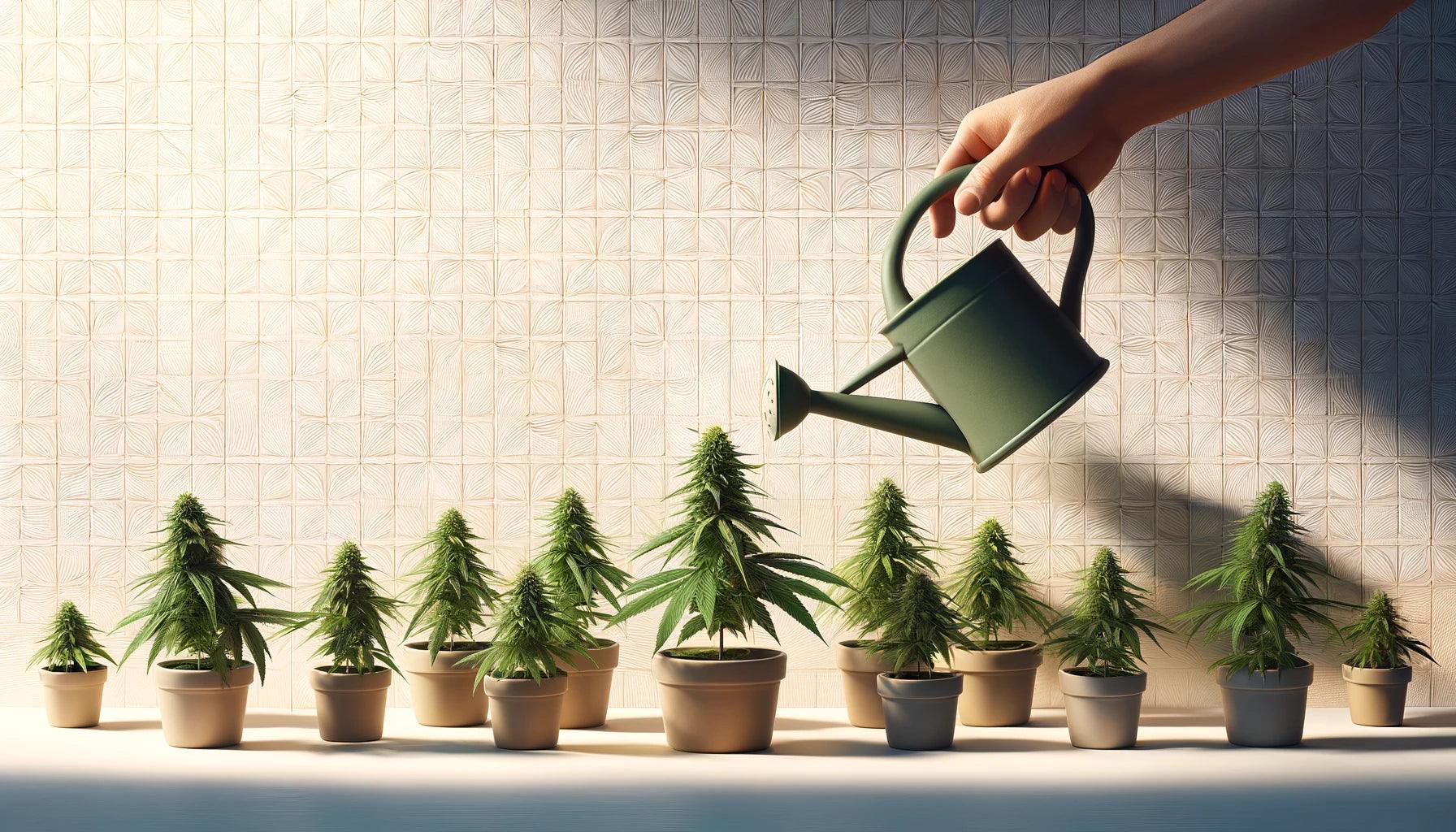 Cannabispflanzen gießen Bannerbild