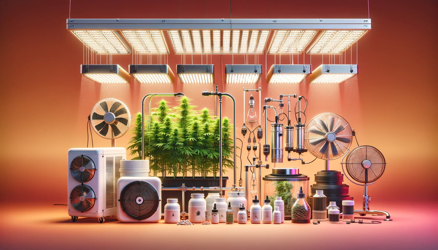 Grow-Equipment mit Lampen, Lueftern und co