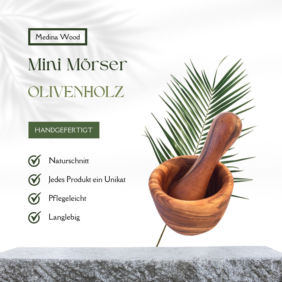 Mini mortar with pestle made of olive wood