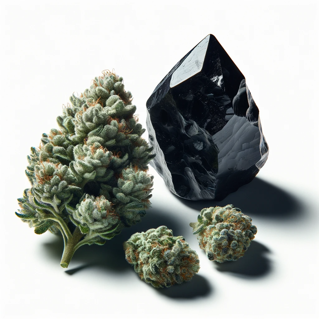 Cannabis Bud neben schwarzem Diamenten