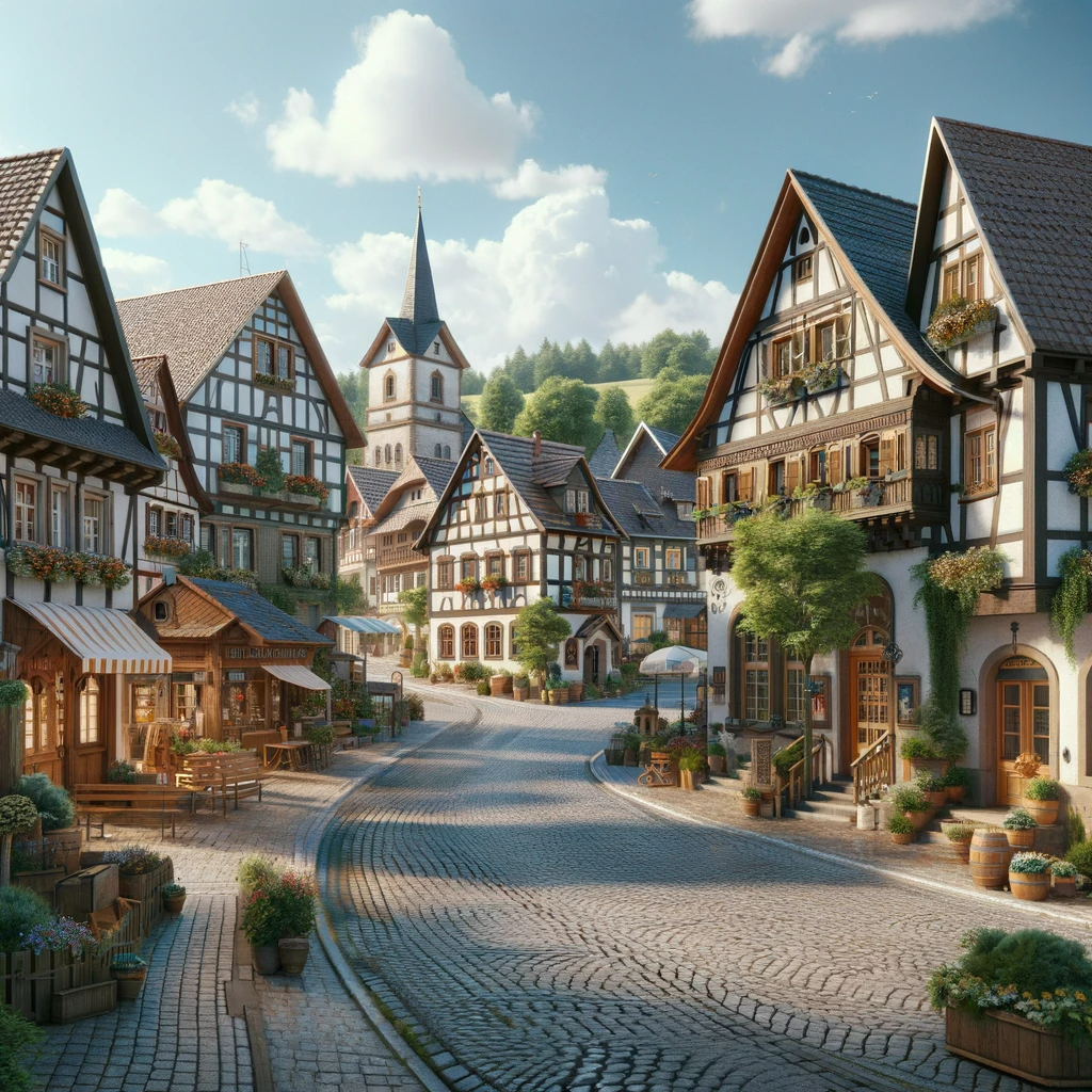 Menschenleere Dorfstraße in Deutschland