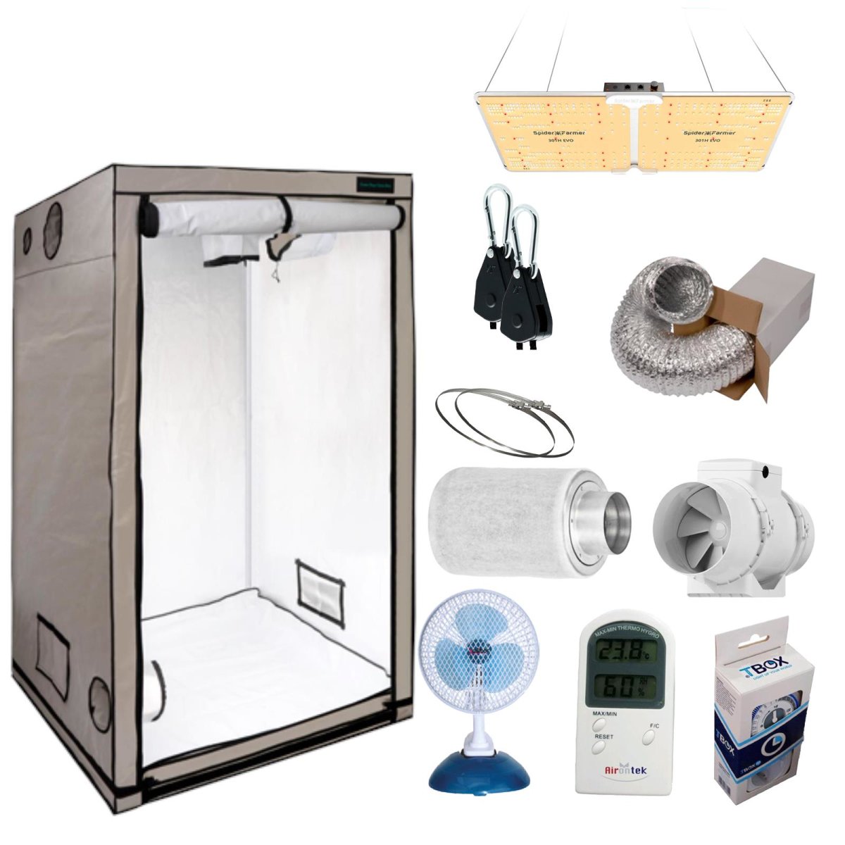 Growbox complete set Ferna 100x100x200cm including Spider Farmer LED (200W)