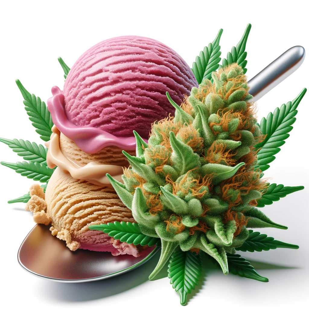Gelato Cannabis Bud mit Eiskugeln auf Loeffel