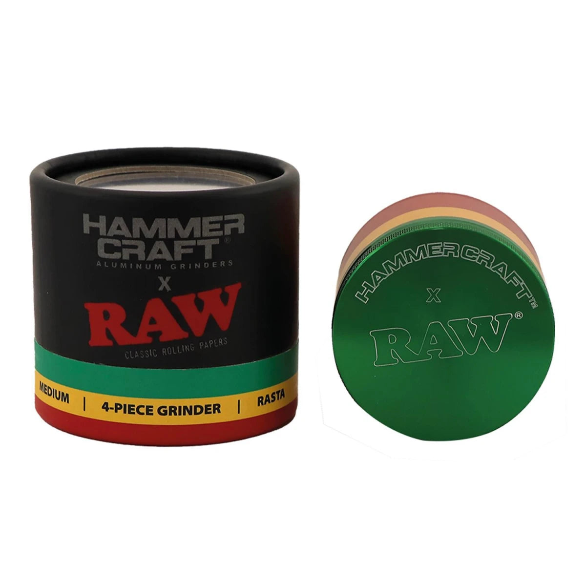 Hammercraft x RAW Grinder Rasta Aluminium 4-piece Medium Ø 55 mm
