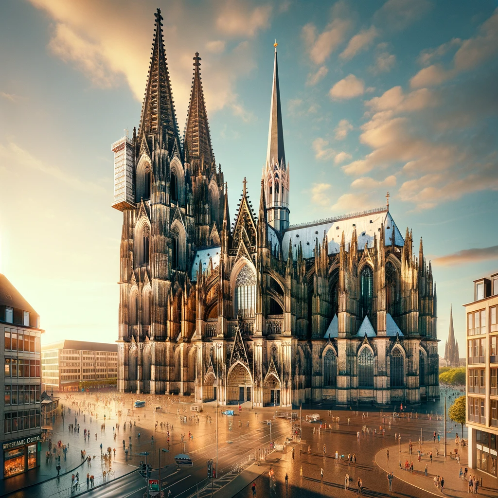 Koelner Dom mit Menschen auf den Strassen