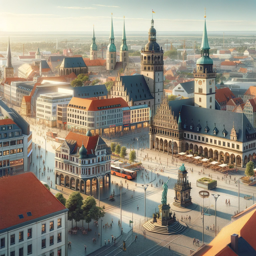 Innenstadt Halle (Saale) mit Passanten