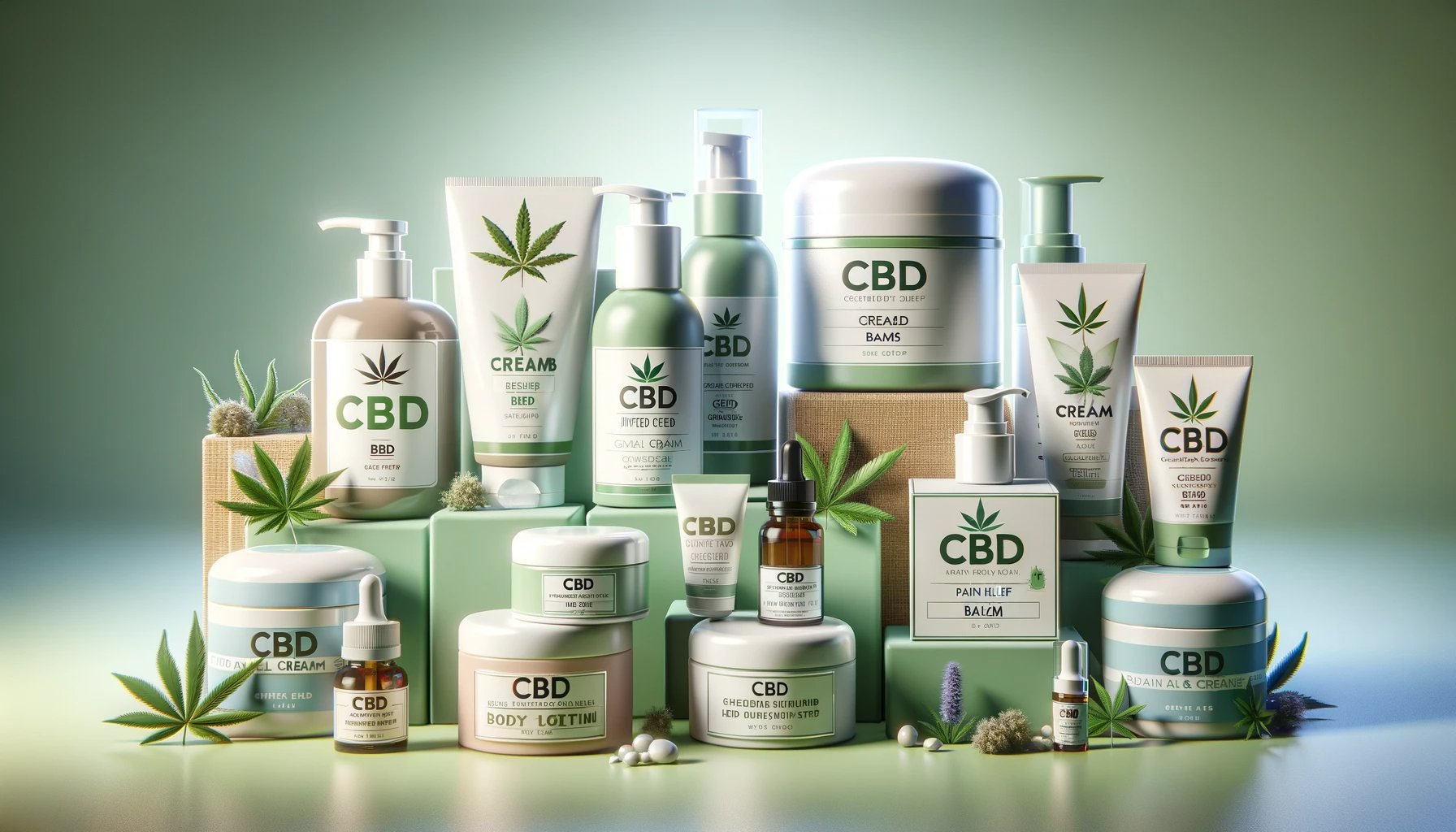 Gestapelte CBD Cremes mit einzelnen Cannabisblattern
