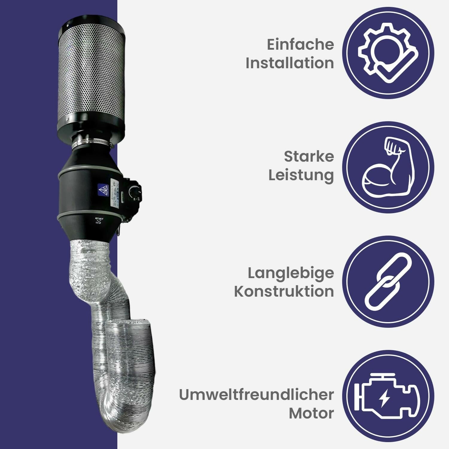 Inlinerohrventilator von TREEZ TOOLS mit australischem Aktivkohlefilter zur effizienten Luftreinigung.