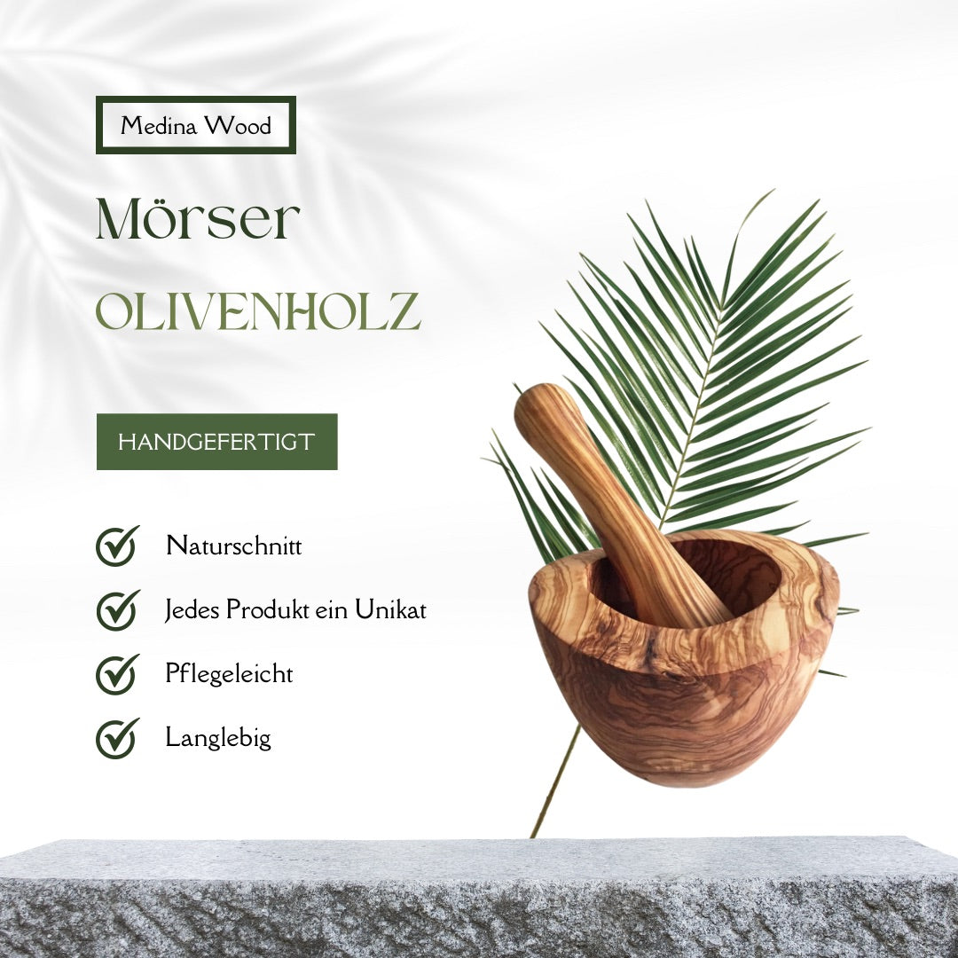 Mörser mit Stößel handgemacht aus Olivenholz Ø 10 cm