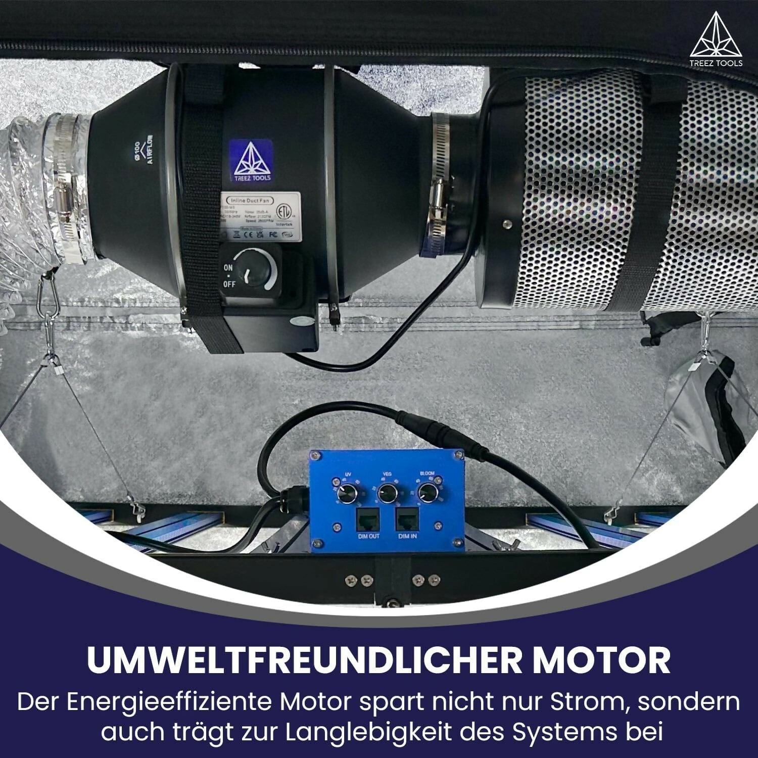 Belüftungssystem mit umweltfreundlichem Motor und Premium-Filter aus australischer Aktivkohle für frische Luft.