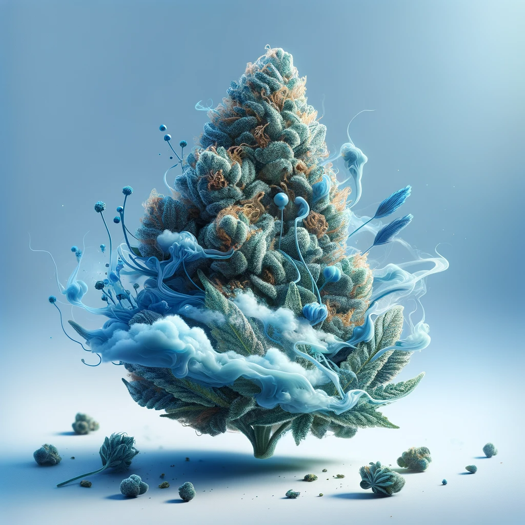 Blue Dream Cannabis Bud mit blauem Rauch 