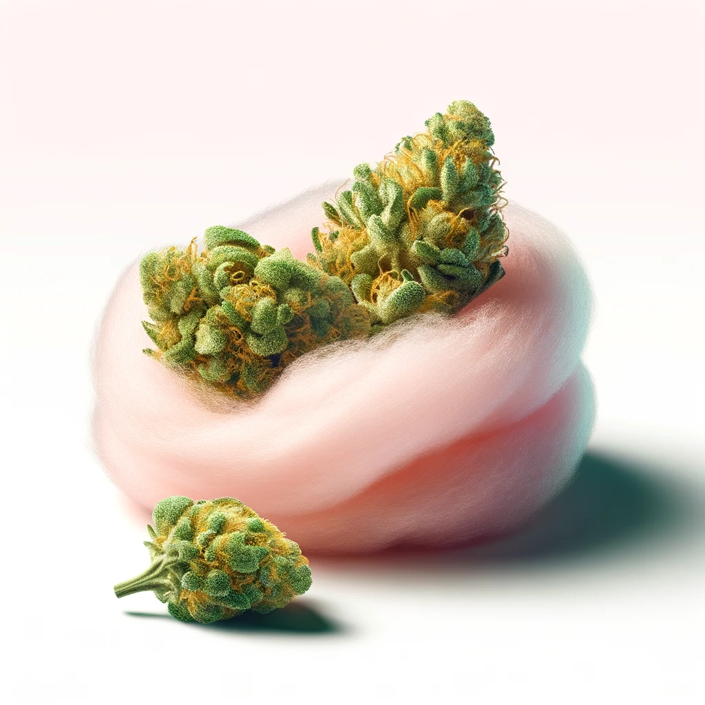 Cotton Candy Cannabis Buds auf rosa Watte
