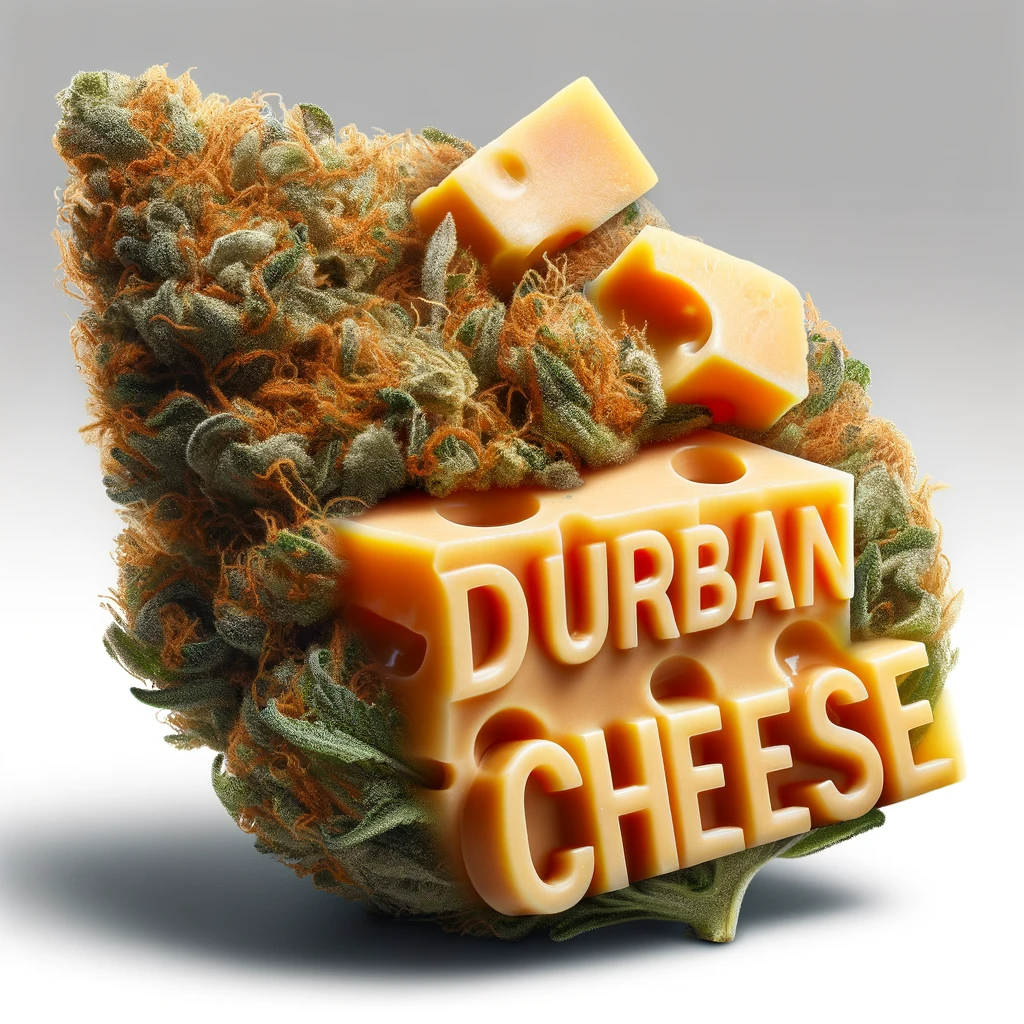Durban Cheese Schriftzug in Cannabis Bud
