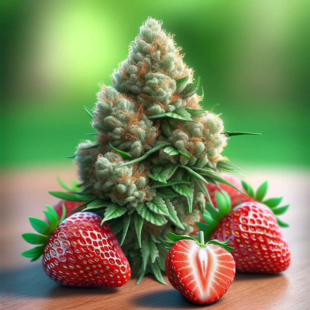 Erdebeeren vor Cannabis Bud
