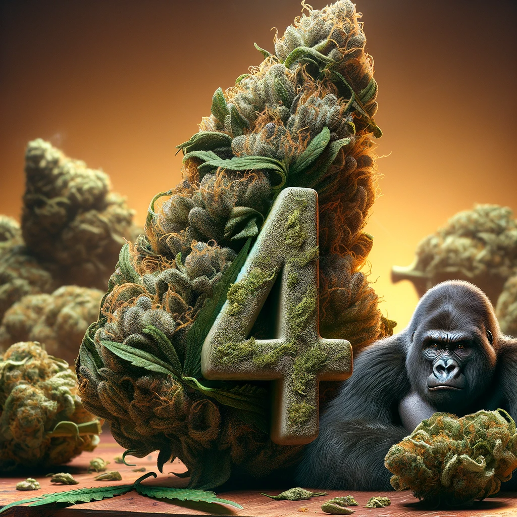 Cannabis Buds mit #4 und Gorilla daneben