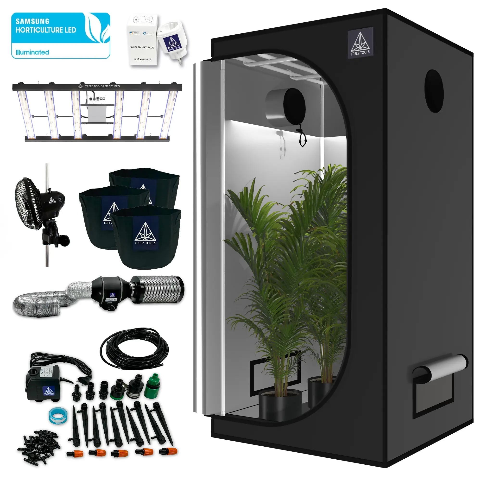 Treez Tools Complete Grow Set Small - Complete indoor grow kit with grow tent, LED lighting, ventilation system and accessories 