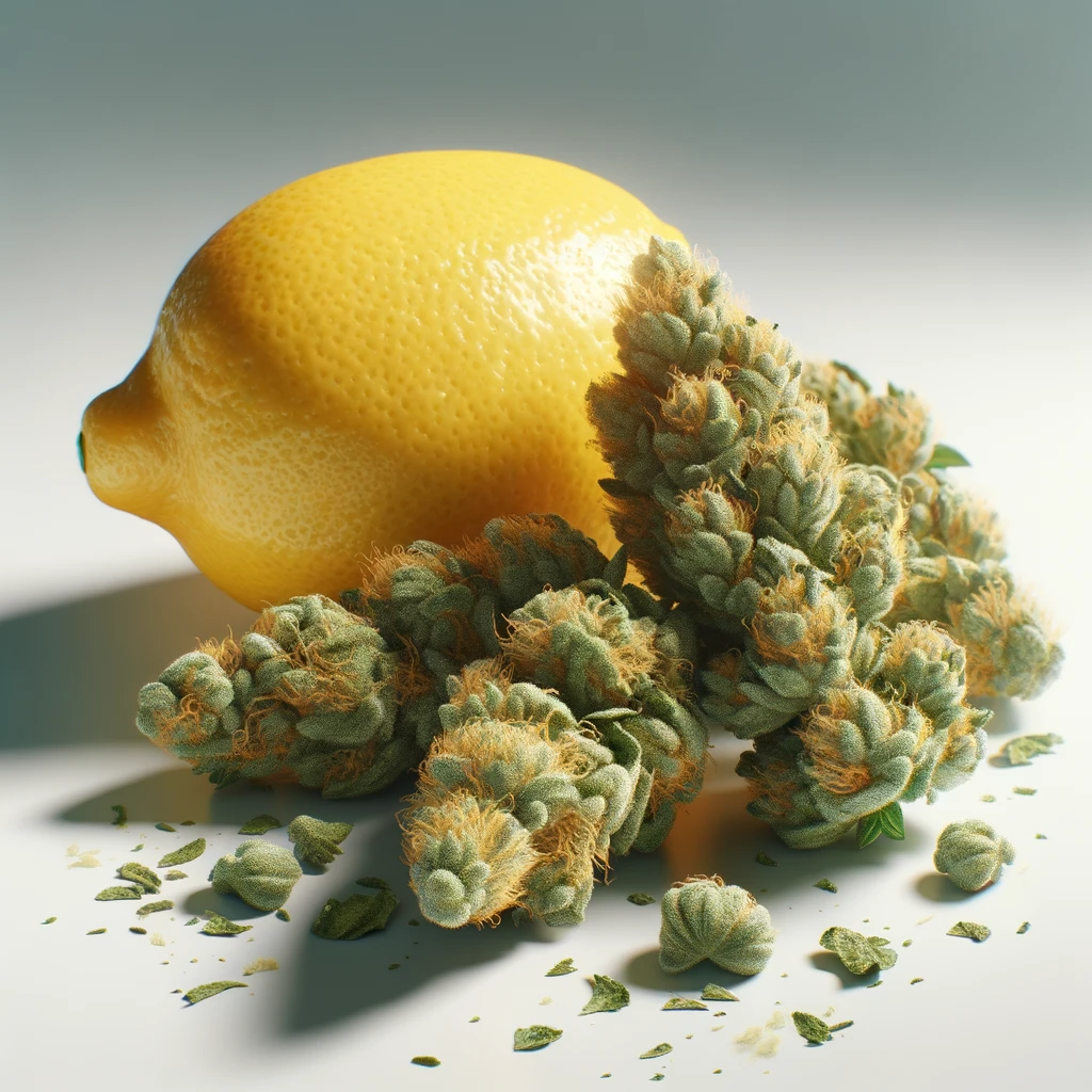 Lemon Haze Cannabis Buds vor Zitrone