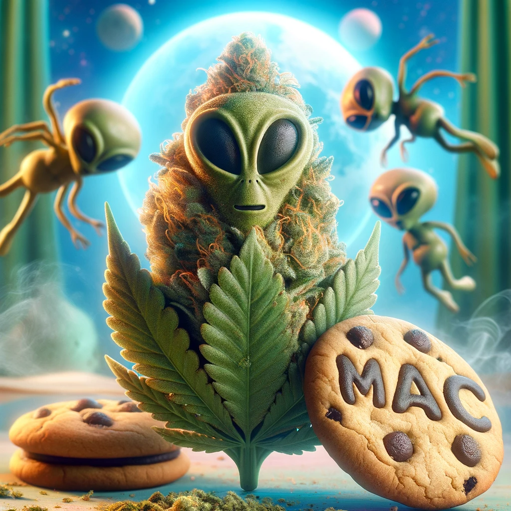 Alien Cannabis Bud neben MAC Cookie