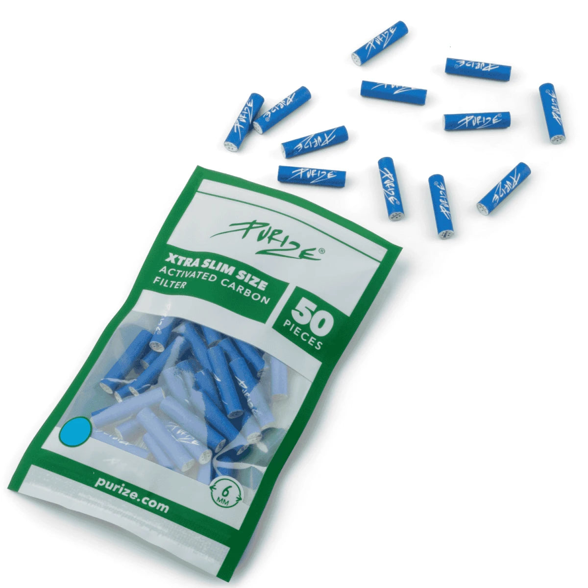 PURIZE Aktivkohlefilter XTRA Slim Size 6mm Blau (50 Stück)