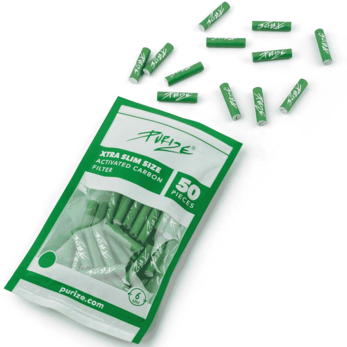 PURIZE Aktivkohlefilter XTRA Slim Size 6mm Grün (50 Stück)