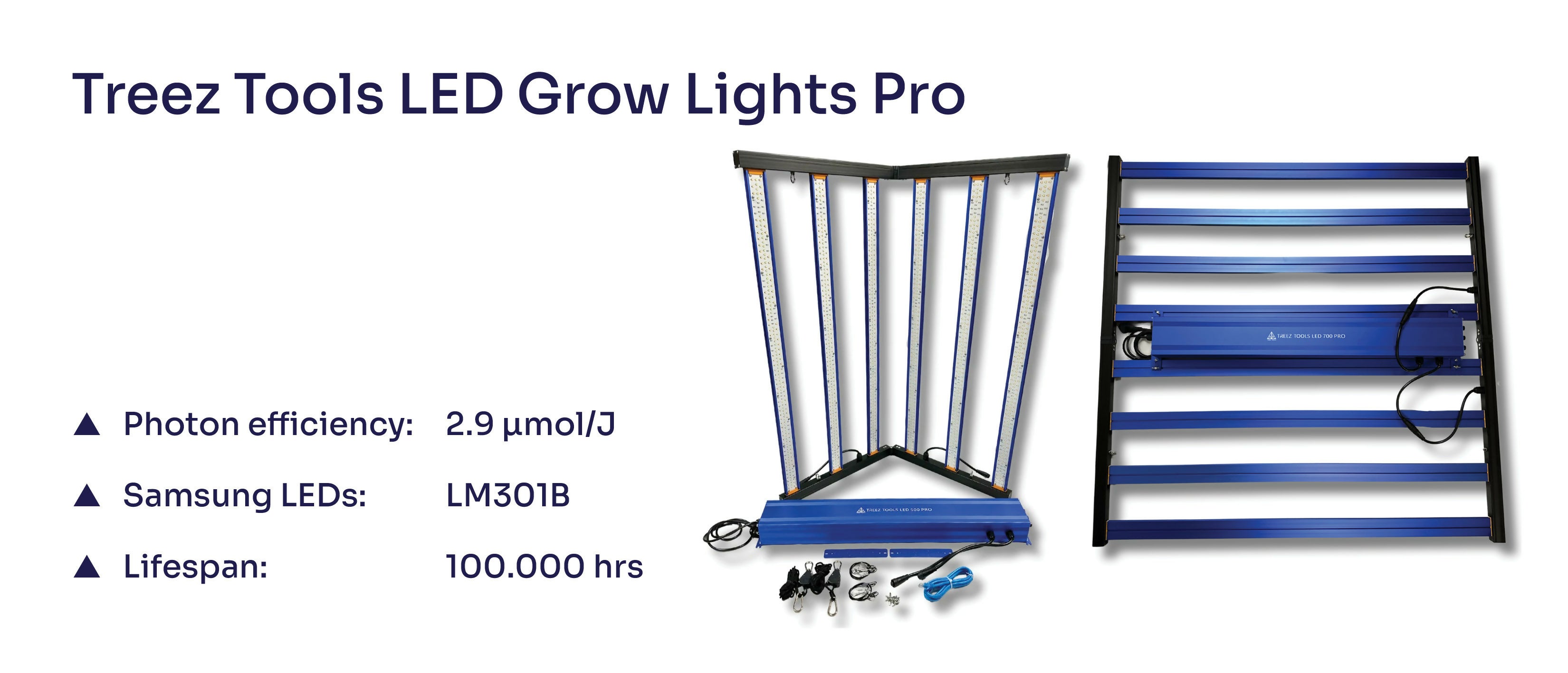 Treez Tools Grow Light LED 700 PRO – Energy efficient full spectrum LED grow lamp with Samsung LM301B and Epistar chips, 2.9 μmol/j efficiency, dimmable 0-10V, EU plug, ideal for vegetation and flowering phases