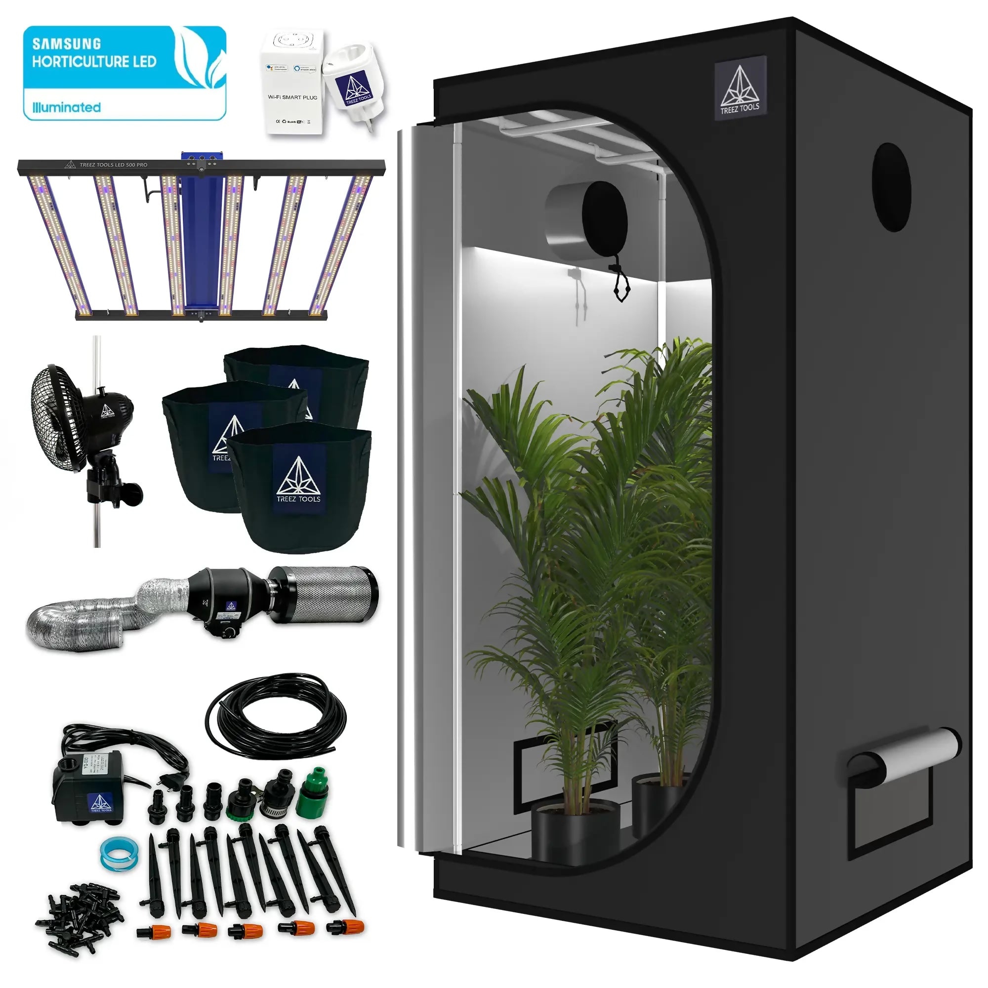 Treez Tools Complete Grow Set Medium – Complete indoor grow kit with grow tent, LED lighting, ventilation system and accessories 