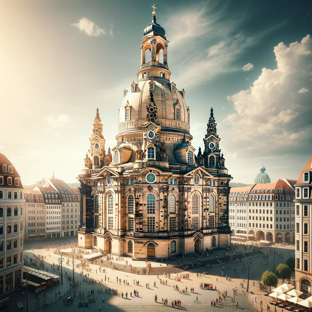 Frauenkirche Dresden mit Besuchern davor