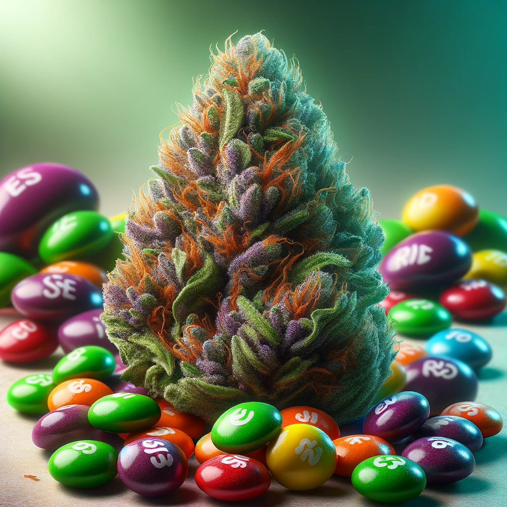 Cannabis Bud mit bunten Skittlez