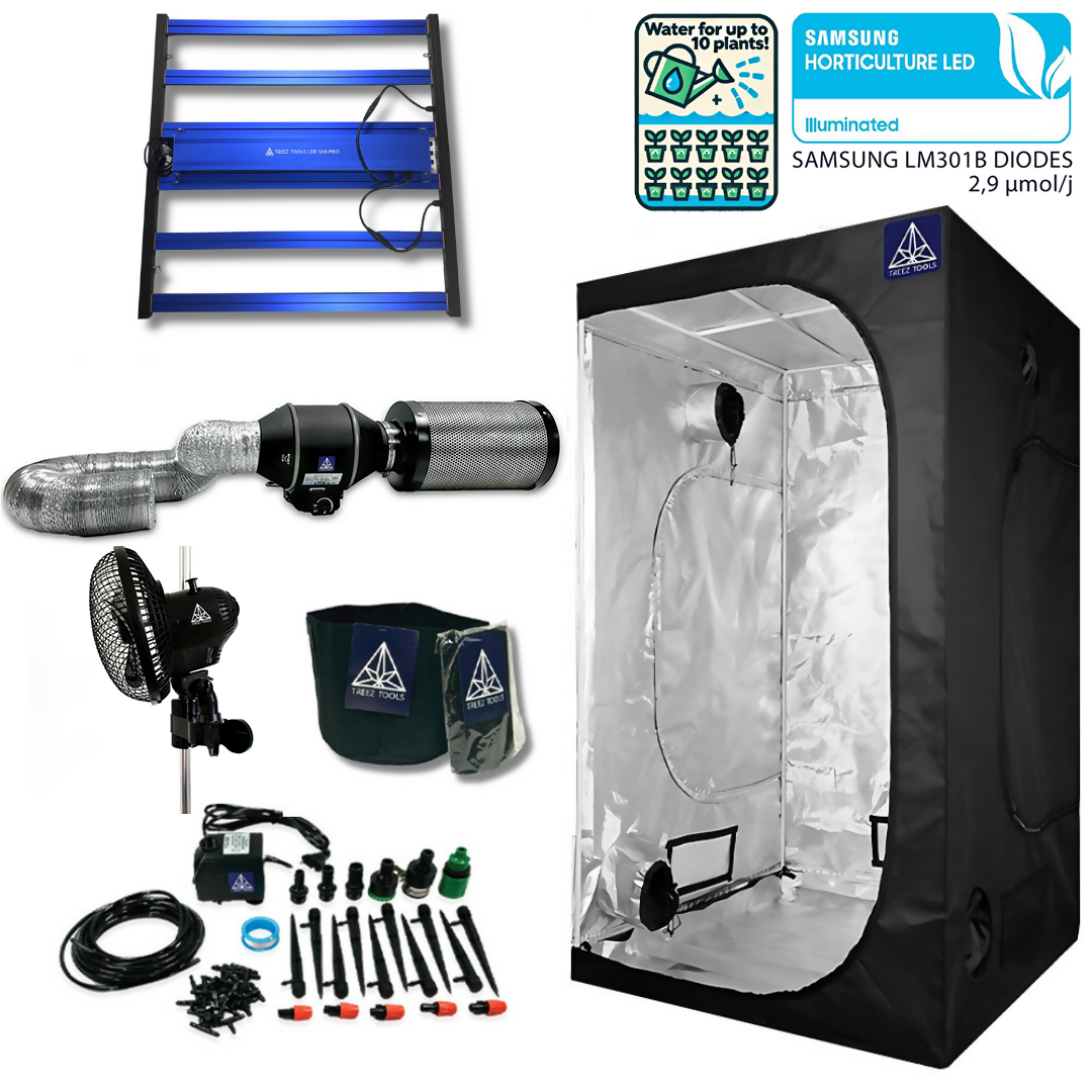 Treez Tools Complete Grow Set Medium – Complete indoor grow kit with grow tent, LED lighting, ventilation system and accessories 