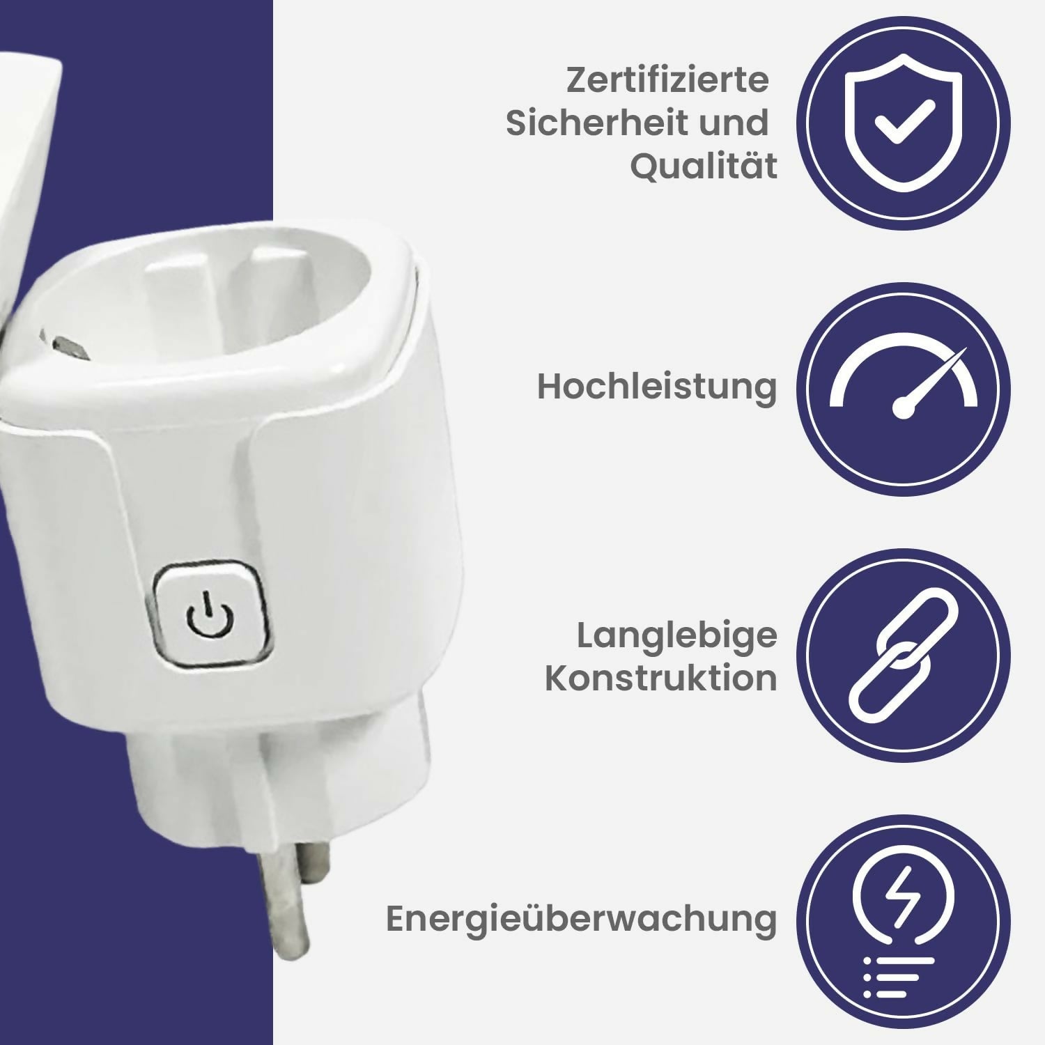 TREEZ TOOLS Smart Steckdose für intelligente Steuerung von Haushaltsgeräten, ideal für energieeffizientes Smart Home.