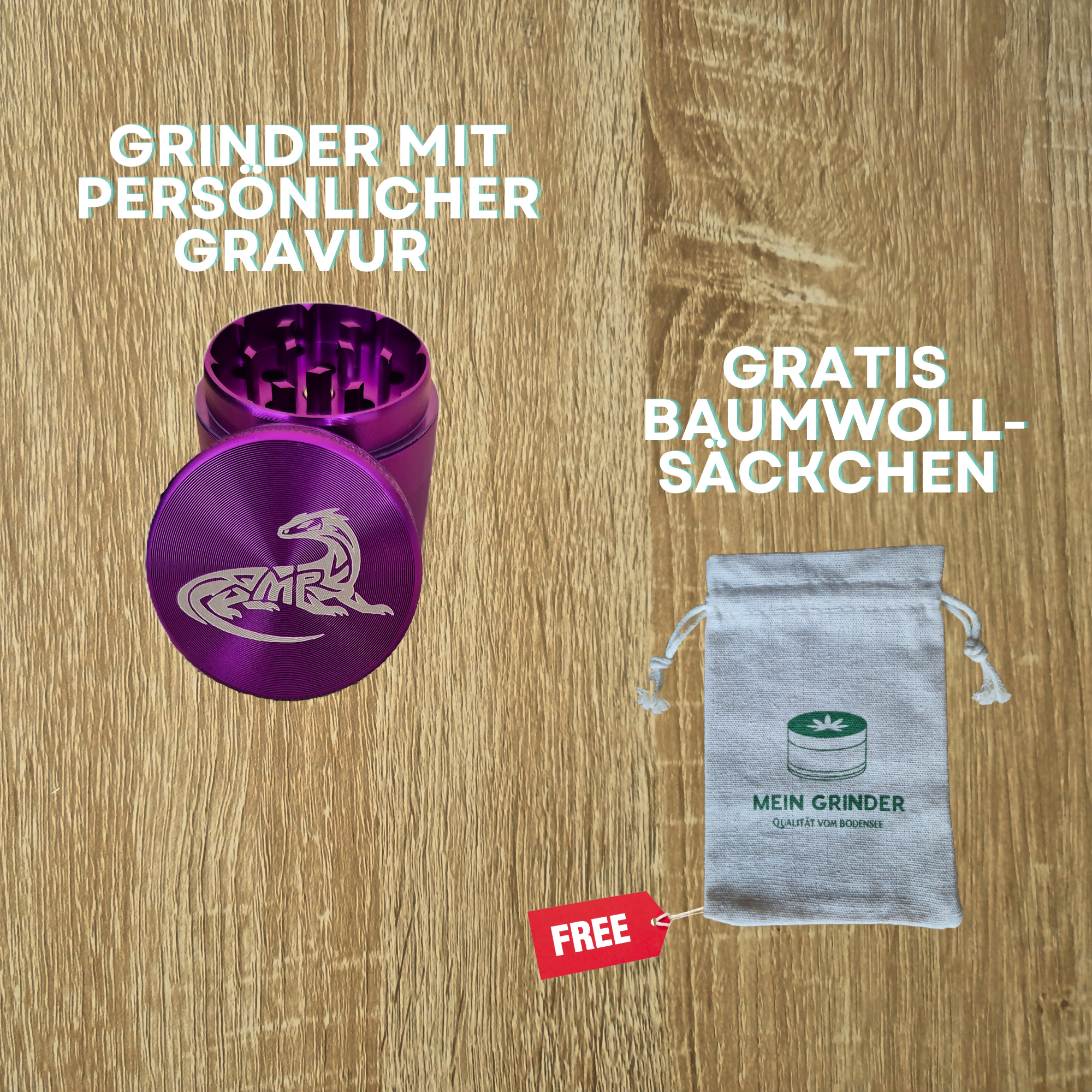 Grinder mit Wunschgravur • Personalisiert mit Nachricht, Name oder Motiv • Aluminium Metall Gewürz- und Kräutermühle - aboutweed