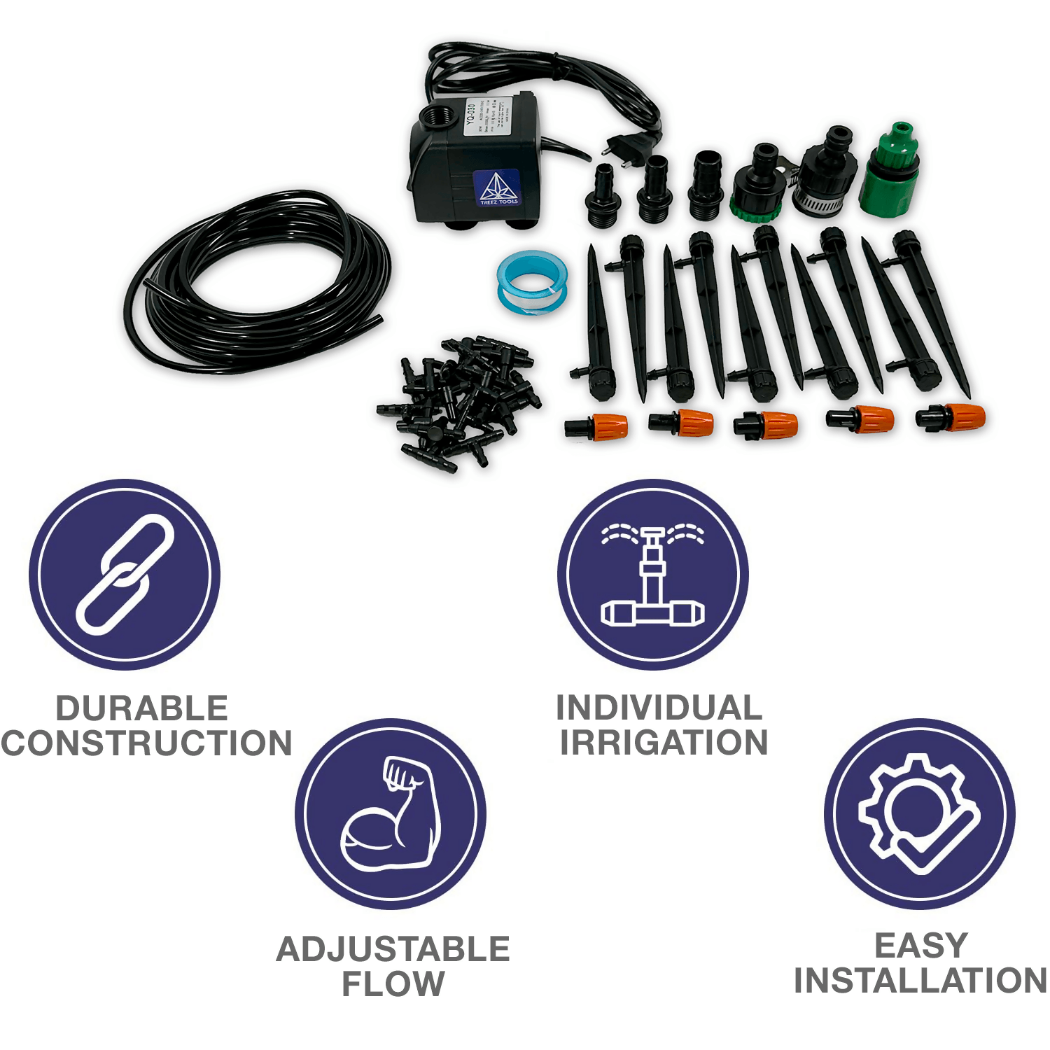 TREEZ TOOLS Elektrisches Bewässerungsset - Leistungsstarke 30W Pumpe für automatisches und effizientes Gießen - aboutweed