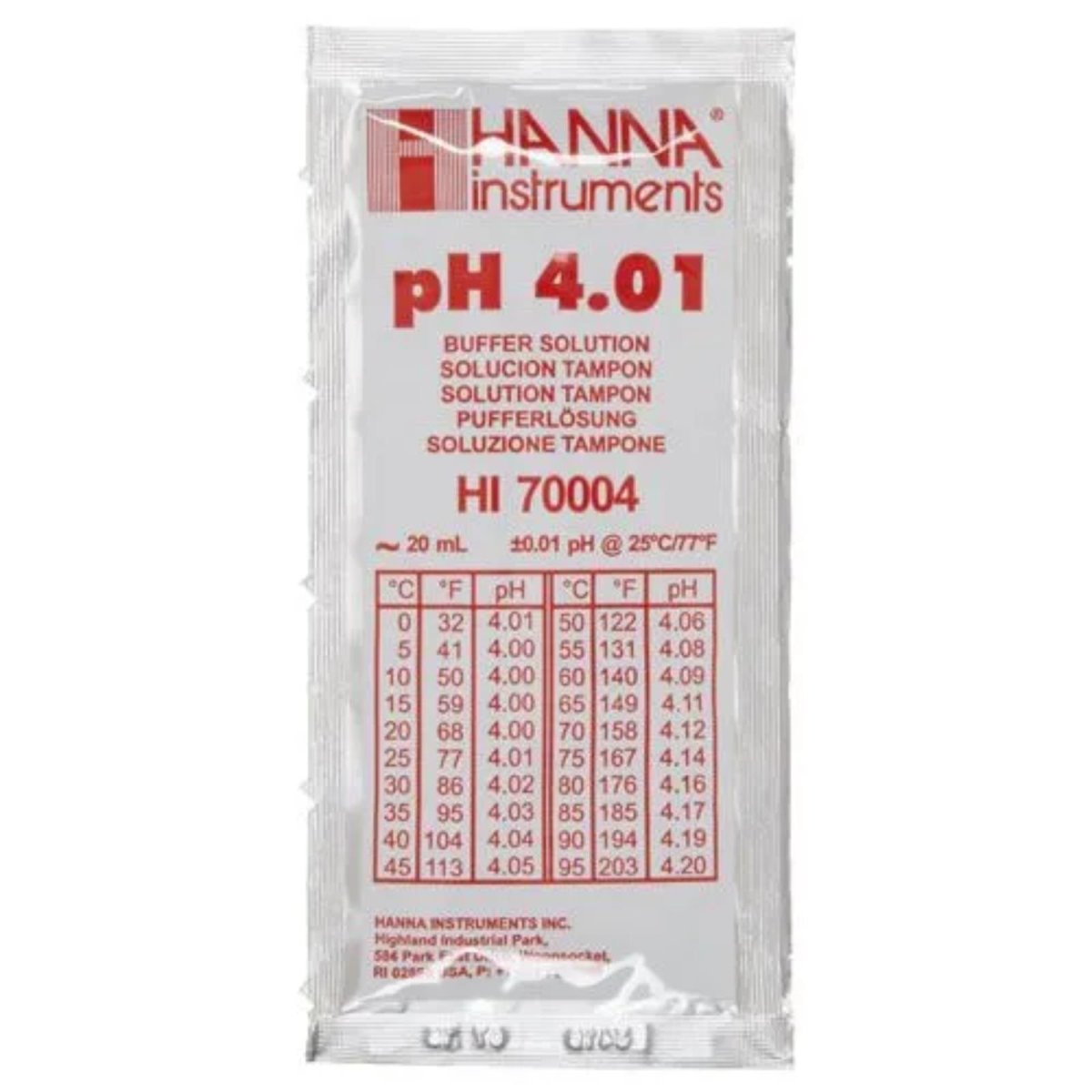 Pufferlösung Kalibrierlösung Eichlösung Hanna pH 4.01 20ml (HI 70004)